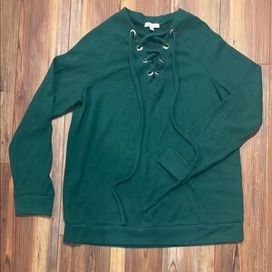 White Birch Green Lace-Up Sweater